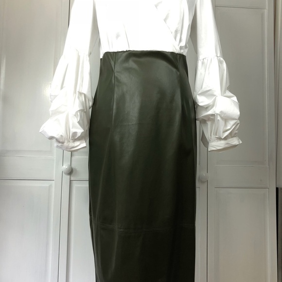 NEW YORK & CO COTTON/VEGAN LEATHER DRESS - Picture 5 of 7